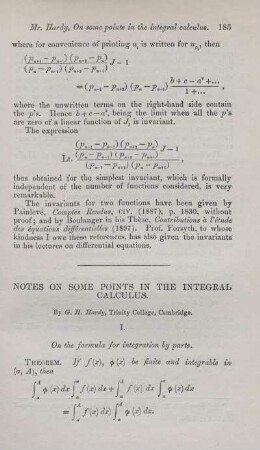 Notes on some points in the integral calculus.