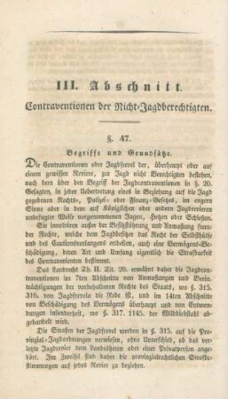 III. Abschnitt. Contraventionen der Nicht-Jagdberechtigten