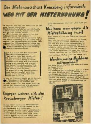 Der Mieterausschuss Kreuzberg informiert: Weg mit der Mieterhöhung! 1972