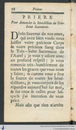Priere Pour demander la Bénédiction du Très-Saint Sacrement