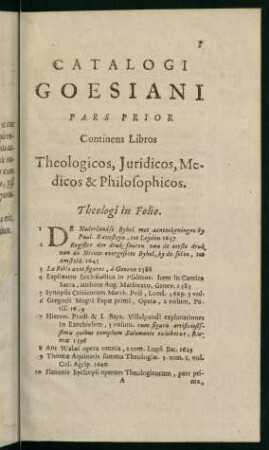 1-88, Pars Prior Continens Libros Theologicos, Juridicos, Medicos & Philosophicos