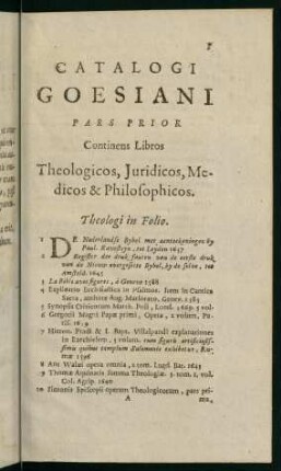 1-88, Pars Prior Continens Libros Theologicos, Juridicos, Medicos & Philosophicos
