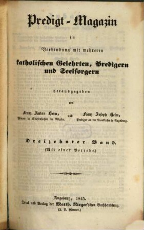 Predigt-Magazin. 13. 1845
