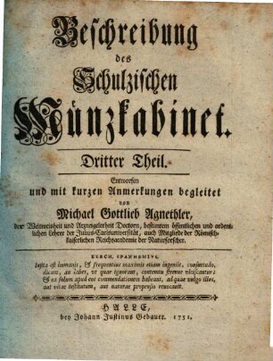 Beschreibung des Schulzischen Münzkabinet, Dritter Theil