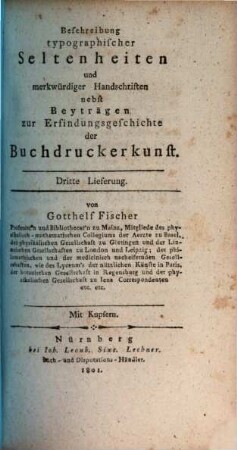 Beschreibung einiger typographischen Seltenheiten nebst Beyträgen zur Erfindungsgeschichte der Buchdruckerkunst, 3