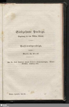Siebzehnte Predigt. Ergebung in den Willen Gottes