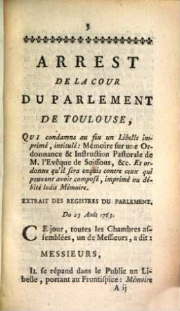 Arrest De La Cour Du Parlement De Toulouse, Du 23 Août 1763