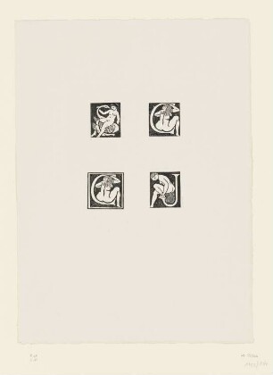 Initialen, aus: Ovid, "Kunst des Liebens", Lausanne 1935, S. 5, S. 44, S. 44, S. 82