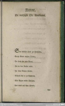 Amor. Die vierzigste Ode Anakreons