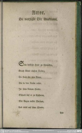 Amor. Die vierzigste Ode Anakreons