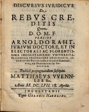 Discvrsvs Ivridicvs De Rebvs Creditis