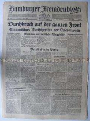 Tageszeitung "Hamburger Fremdenblatt" zum Krieg in Frankreich