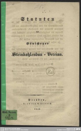 Statuten des Hänichener Steinkohlenbau-Vereins