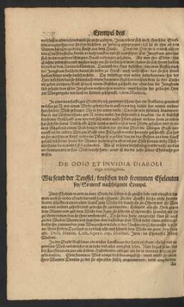 De Odio Et Invidia Diaboli erga coniugatos.Wie feind der Teuffel/ keuschen und frommen Eheleuten sey ... Exempel.
