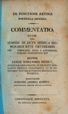 De functione retinae : commentatio, 2