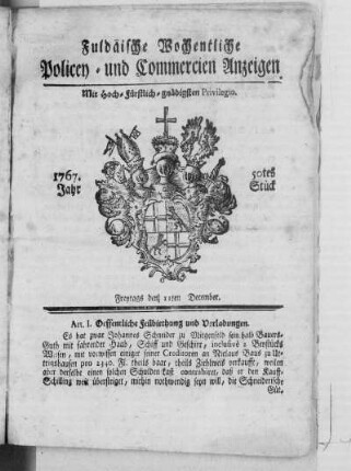 50tes Stück, Ausgabe vom 11. December 1767