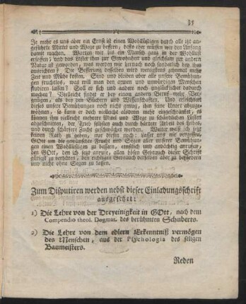 Zum Disputiren werden nebst dieser Einladungsschrift ausgesetzet: