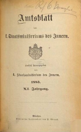 Amtsblatt des Königlichen Staatsministeriums des Innern. 11. 1883
