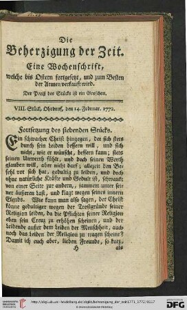 VIII. Stueck, Ohrdruf, den 14. Februar 1772.