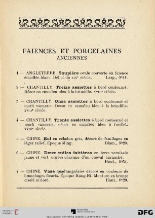 Faiences et porcelaines anciennes (Nr. 1-33)