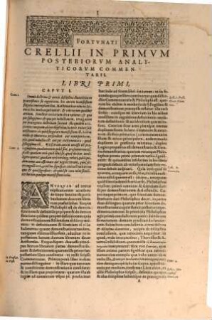 Fortunati Crellii In Posteriora Aristotelis Analytica Commentarii