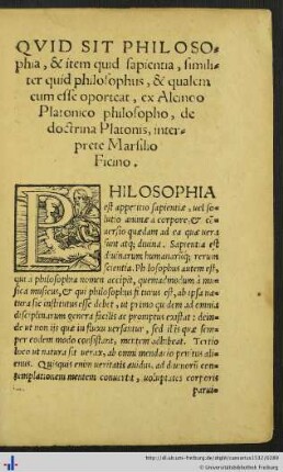 Albinus Platonicus: Quid sit philosophia...