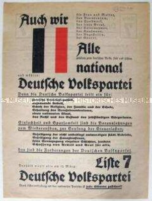 Propagandaflugblatt der DVP zu den Kommunalwahlen am 12. März 1933