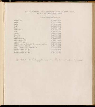 [B Orientalische Handschriften] Inhaltsverzeichnis