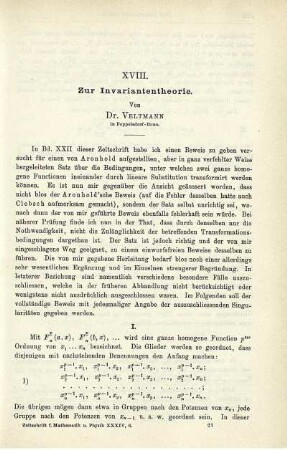 XVIII. Zur Invariantentheorie.