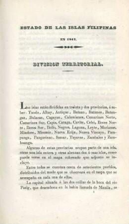 Estado de las islas Filipinas en 1842. Division territorial
