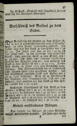Verhältniß des Goldes zu dem Silber.