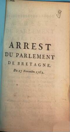 Arrest Du Parlement De Bretagne Du 27 Novembre 1762