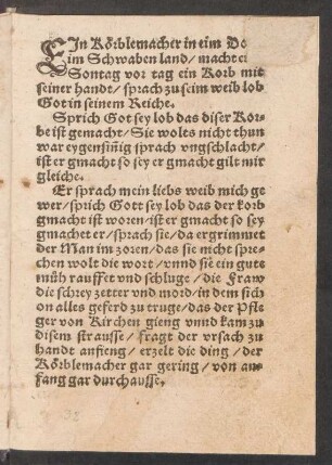 EJn Körblemacher in eim Do[rf] || im Schwaben land/ macht ei[nen] || Sontag vor tag ein Korb mit || seiner handt/