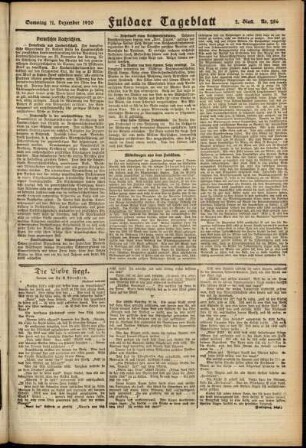 Zweite Ausgabe vom Samstag, den 11. Dezember 1920.