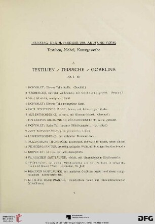 A. Textilien / Teppiche / Gobelins (Nr. 1-51)