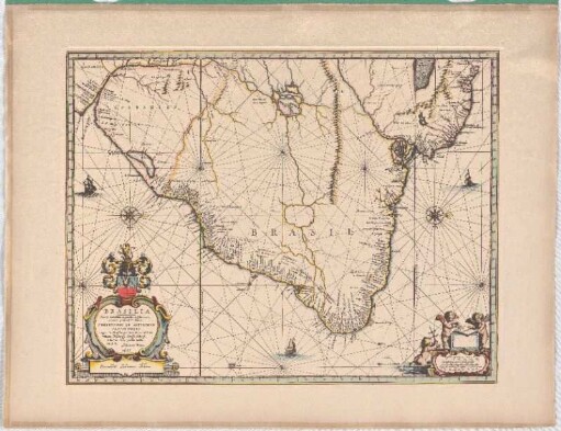 Brasilia : Generis nobilitate, armorum et litterarum Scientia prestantmo. Heroi Christoph. Ab Artischav Arciszewski. nuper in Brasilia per triennium Tribuno militum Prudentiß. Fortiß. Feliciß. tabulam hanc prono cultu D. D. D. Johannes Blaeu