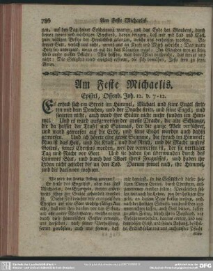 Am Feste Michaelis. Epistel, Offenb. Joh. 12. v. 7-12
