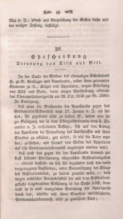 20. Ehescheidung. Trennung von Tisch und Bett.