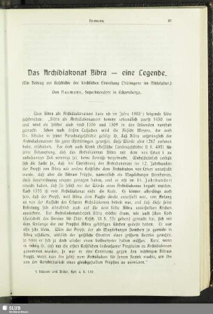 Das Archidiakonat Bibra - eine Legende. (Ein Beitrag zur Geschichte der kirchlichen Einteilung Thüringens im Mittelalter).