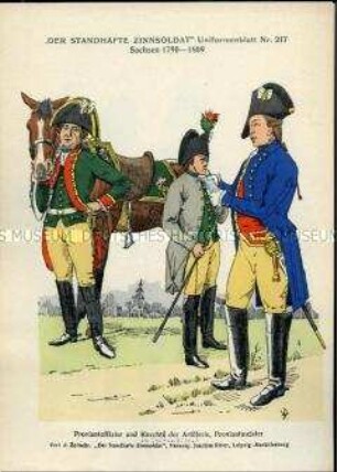 Uniformdarstellung, Proviantoffizier, Proviantmeister und Knecht der Artillerie, Kurfürstentum Sachsen, 1790/1809.