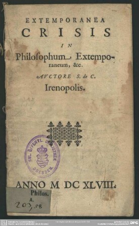 Crisis extemporanea in philosophum extemporaneum