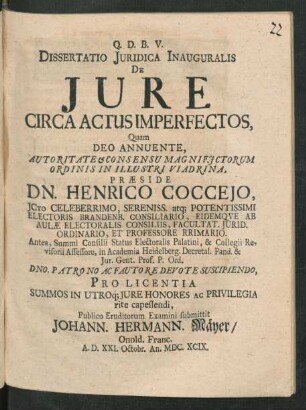 Dissertatio Iuridica Inauguralis De Iure Circa Actus Imperfectos