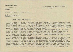 Schreiben Bernhard Hauff jr. an Prof. Dr. F. Berckhemer