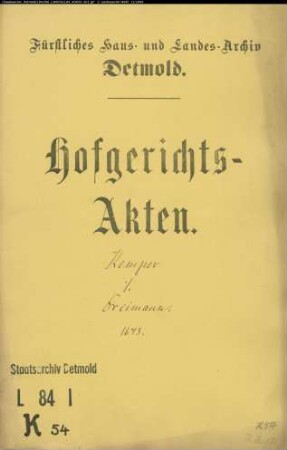 Kemper, Henrich gegen Alhard Dreimann - Schuldforderung