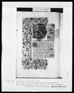 Liber horarum — Initiale D (omine labia) mit Verkündigung, Folio 16verso