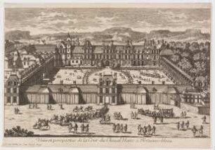 Veüe et perspectiue de la Cour du Cheual blanc a Fontaine-bleau