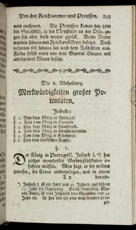 Die 2. Abtheilung. Merkwürdigkeiten großer Potentaten.