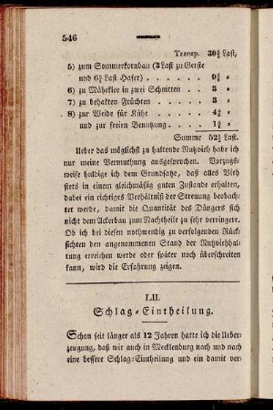 LII. Schlag-Eintheilung