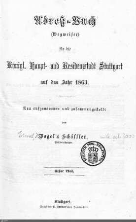 1863: Stuttgarter Adressbücher, 1863