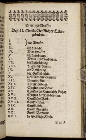 Ordnungs-Register Deß II. Theils Geistlicher Lehrgedichte.